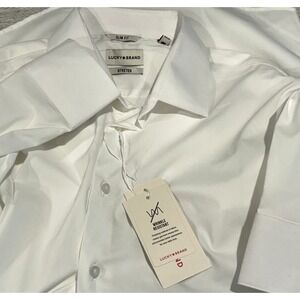NWT Lucky Brand Stretch Slim Fit LongSleeve Button Shirt Mens Solid White MEDIUM